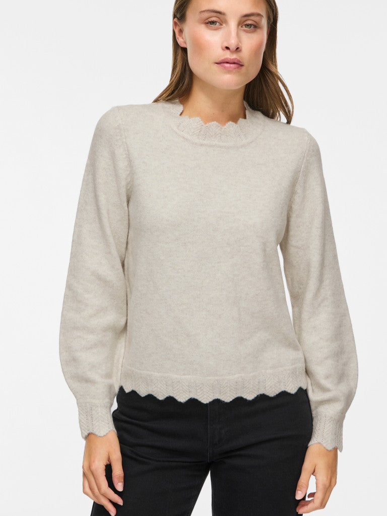 Vila Pullover Rundhals Langarm Strick Top Super Light Natural Melan