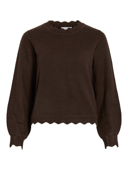 Vila Pullover Rundhals Langarm Strick Top Coffee Bean Melange