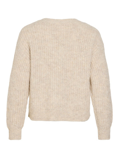 Vila Strickshirt V-Ausschnitt Langarm Strick Top Super Light Natural Melan