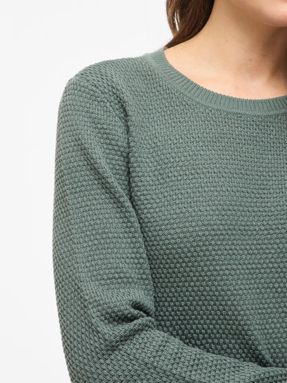Vila Pullover Rundhals Langarm Strick Top Balsam Green