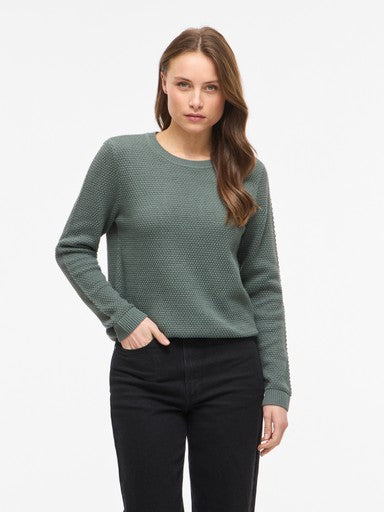 Vila Pullover Rundhals Langarm Strick Top Balsam Green