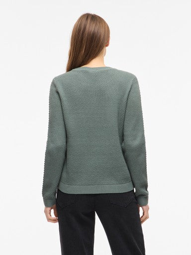 Vila Pullover Rundhals Langarm Strick Top Balsam Green
