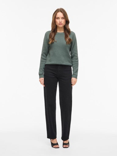 Vila Pullover Rundhals Langarm Strick Top Balsam Green