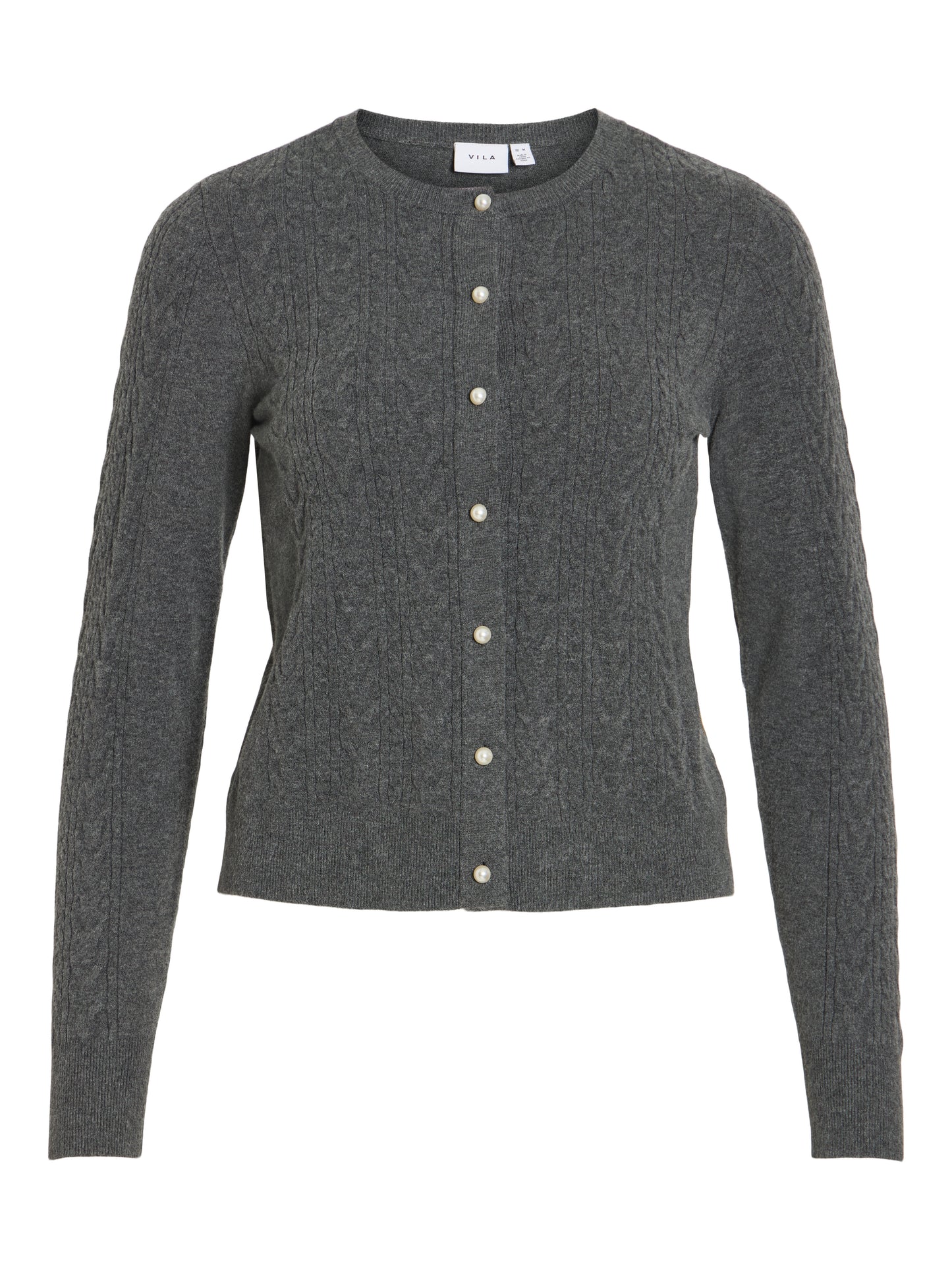 Vila Strickjacke Zopfmuster Langarm Strick Cardigan Dark Grey Melange