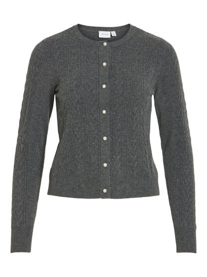 Vila Strickjacke Zopfmuster Langarm Strick Cardigan Dark Grey Melange