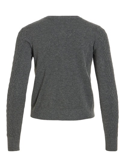 Vila Strickjacke Zopfmuster Langarm Strick Cardigan Dark Grey Melange