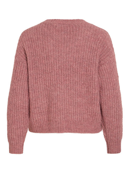 Vila Strickshirt V-Ausschnitt Langarm Strick Top Nostalgia Rose Melange