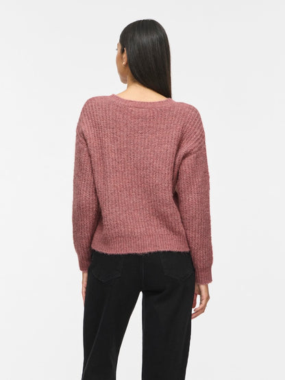 Vila Strickshirt V-Ausschnitt Langarm Strick Top Nostalgia Rose Melange