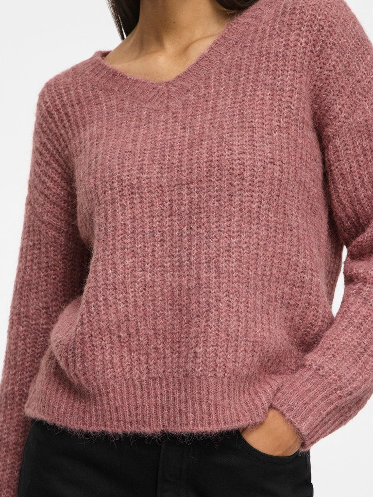 Vila Strickshirt V-Ausschnitt Langarm Strick Top Nostalgia Rose Melange
