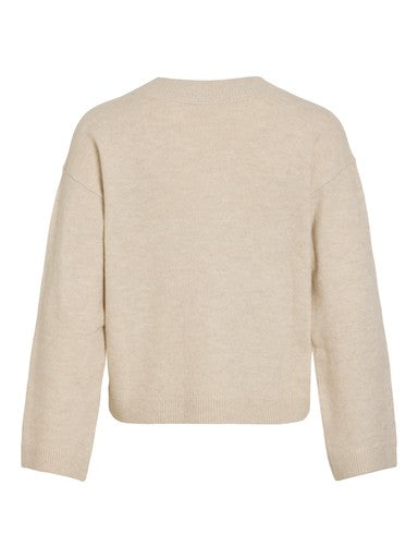 Vila Pullover Langarm Wendbar V-Ausschnitt Strick Top Birch Melange