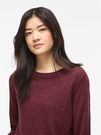 Vila Pullover Rundhals Langarm Strick Top Port Royale Dark Melange
