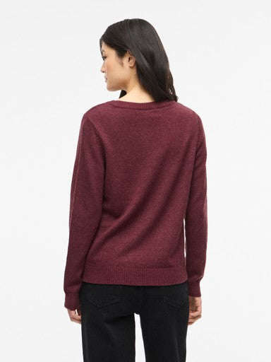 Vila Pullover Rundhals Langarm Strick Top Port Royale Dark Melange