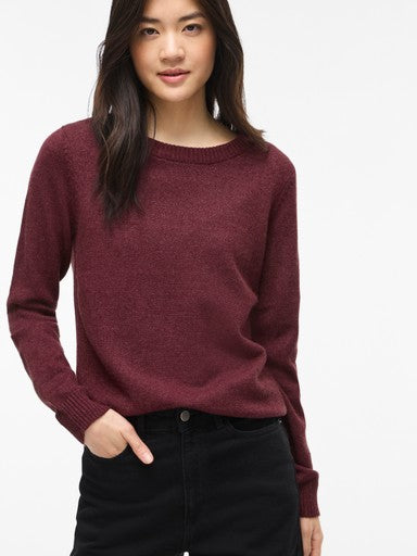 Vila Pullover Rundhals Langarm Strick Top Port Royale Dark Melange