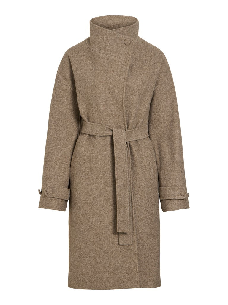 Vila Langer Mantel L/S Coat in Dark Natural Melange