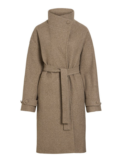 Vila Langer Mantel L/S Coat in Dark Natural Melange