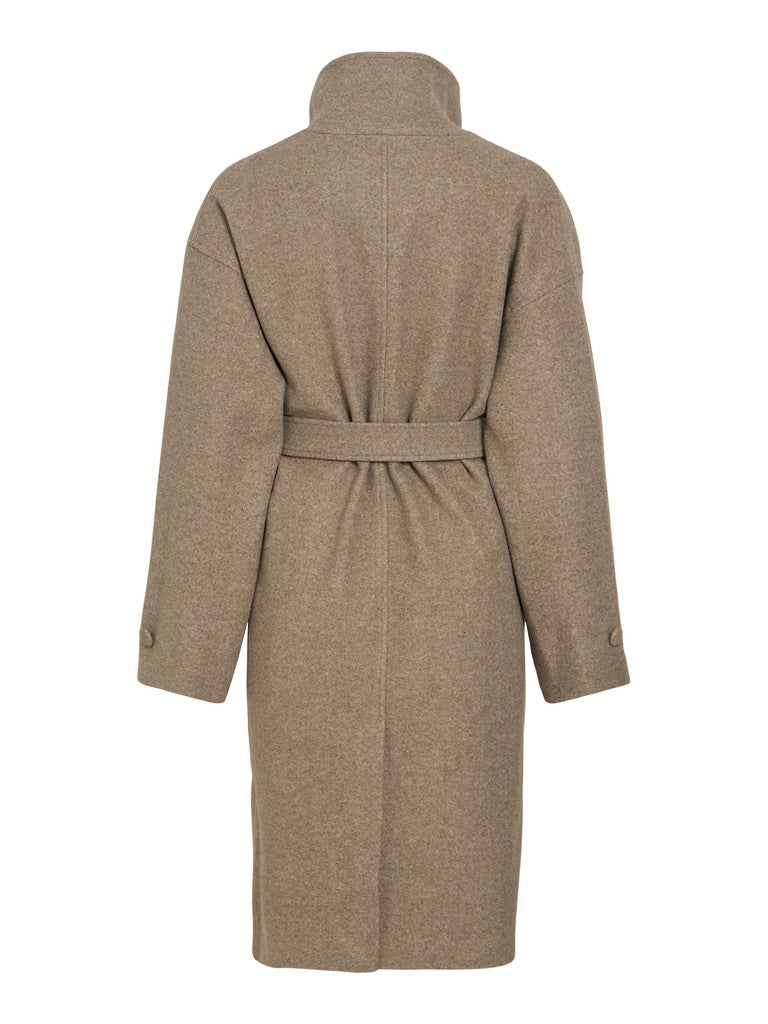 Vila Langer Mantel L/S Coat in Dark Natural Melange