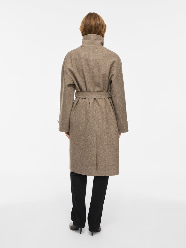 Vila Langer Mantel L/S Coat in Dark Natural Melange