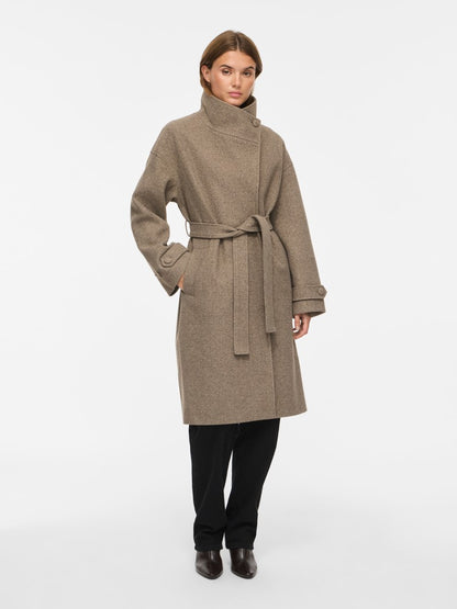 Vila Langer Mantel L/S Coat in Dark Natural Melange