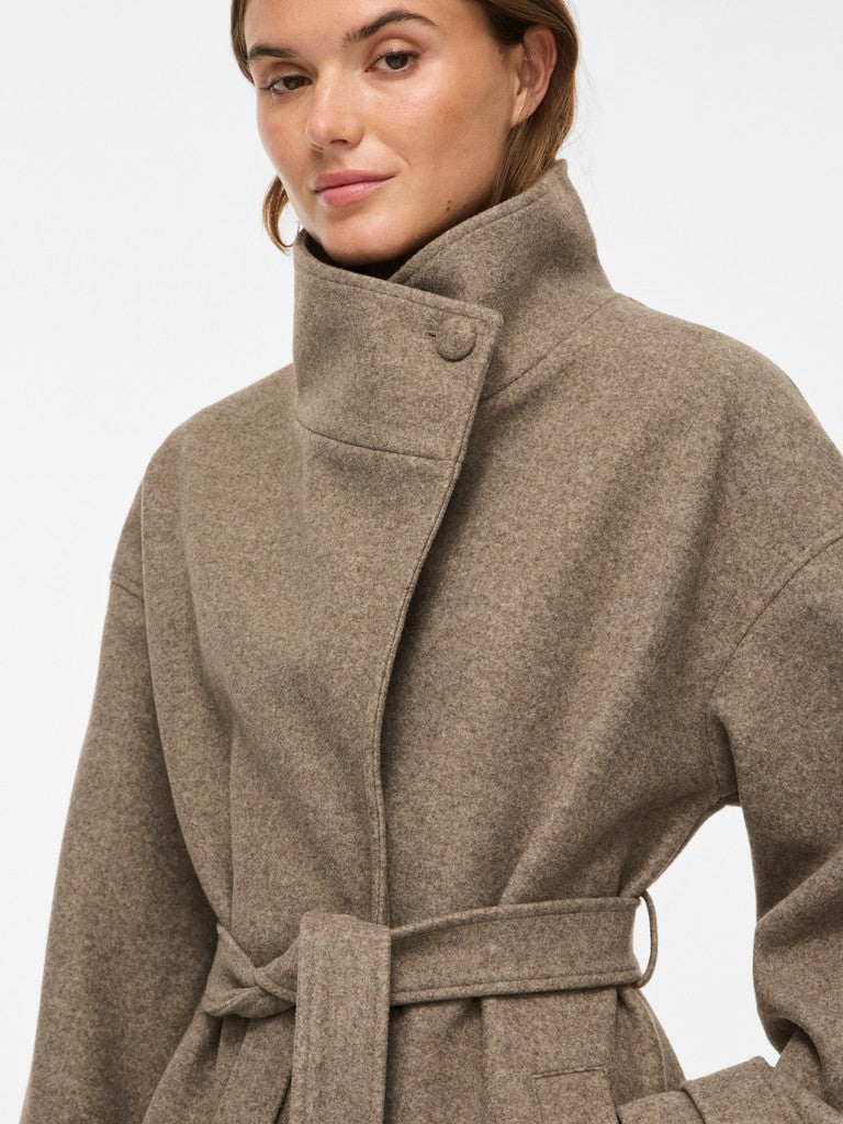 Vila Langer Mantel L/S Coat in Dark Natural Melange