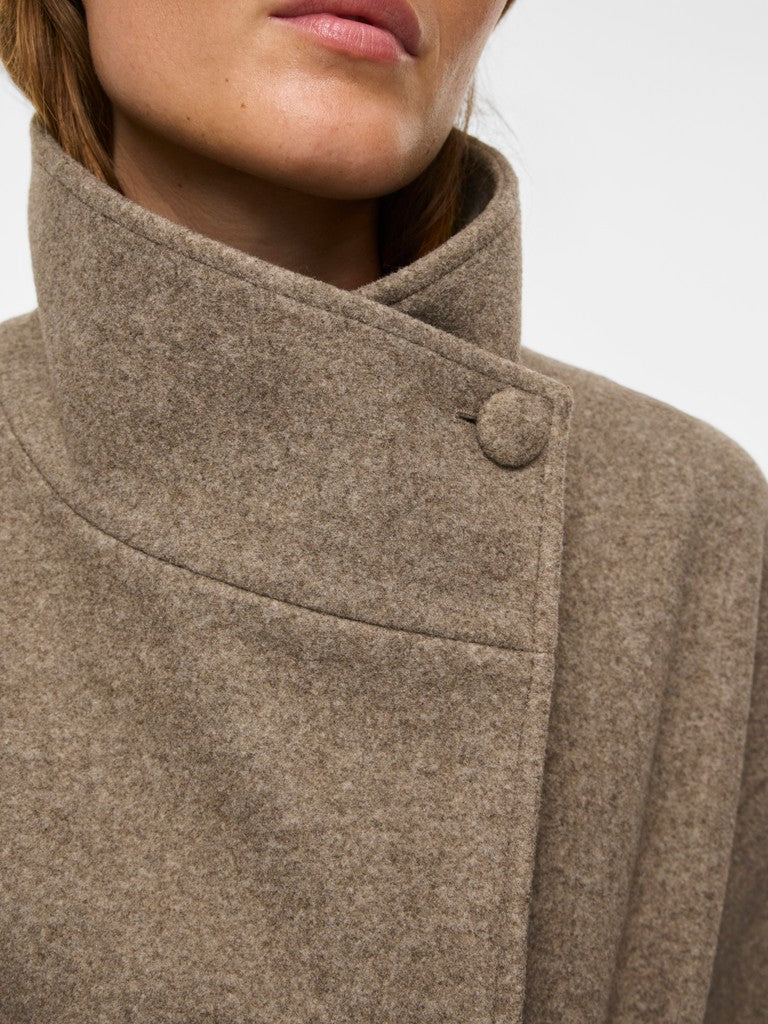 Vila Langer Mantel L/S Coat in Dark Natural Melange