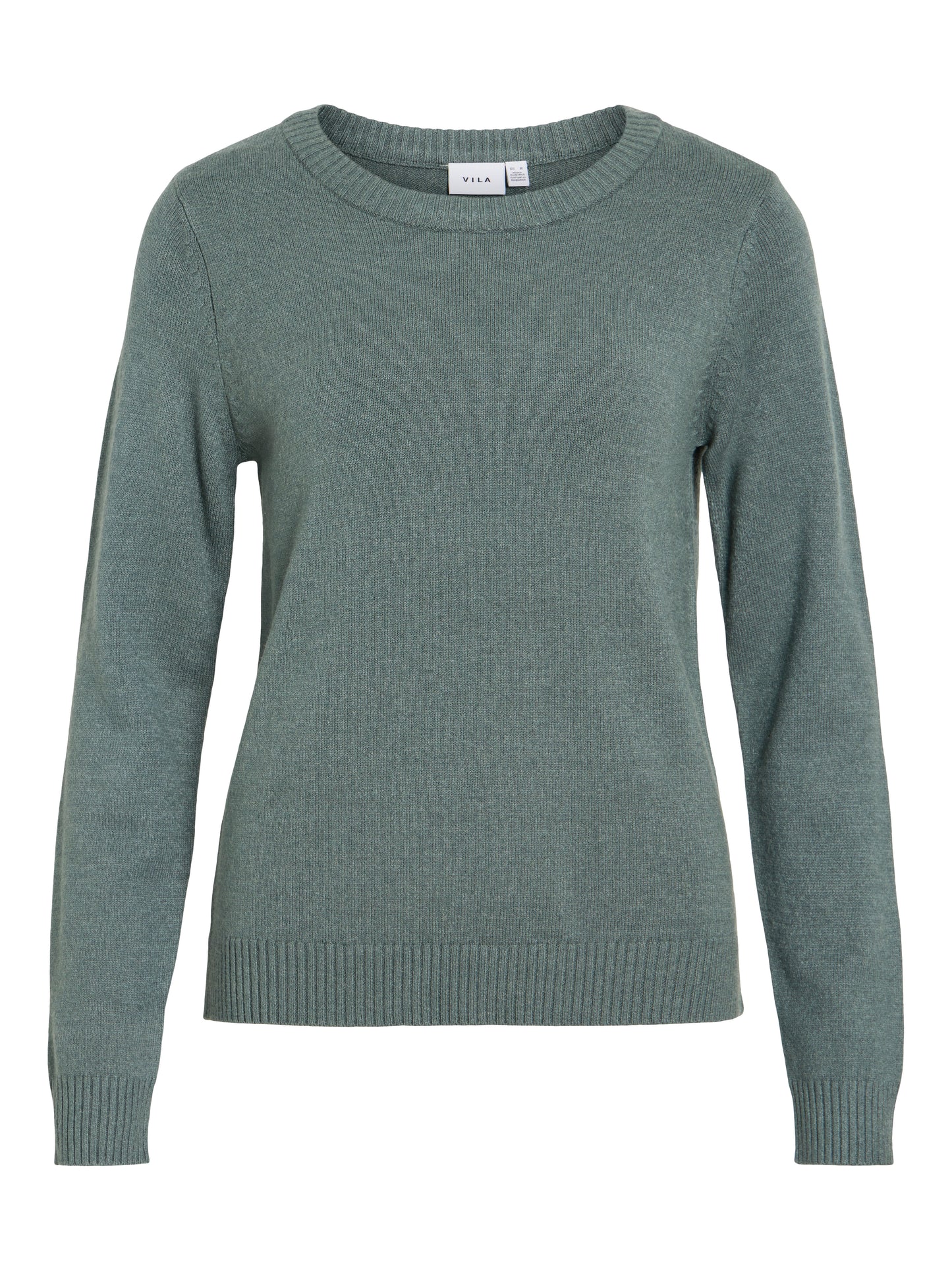 Vila Pullover Rundhals Langarm Strick Top Balsam Green Dark Melange