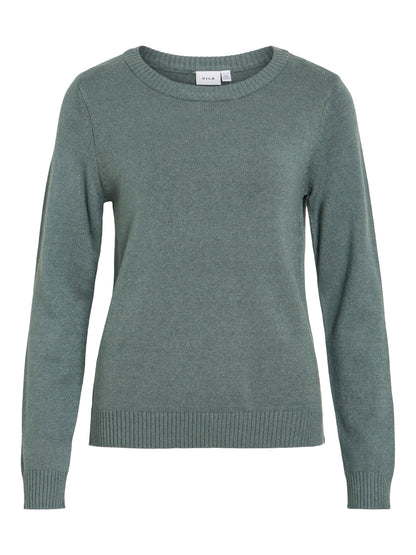 Vila Pullover Rundhals Langarm Strick Top Balsam Green Dark Melange