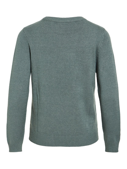 Vila Pullover Rundhals Langarm Strick Top Balsam Green Dark Melange