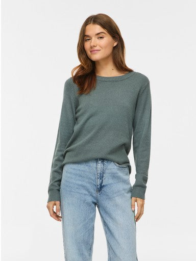 Vila Pullover Rundhals Langarm Strick Top Balsam Green Dark Melange