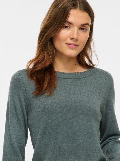 Vila Pullover Rundhals Langarm Strick Top Balsam Green Dark Melange