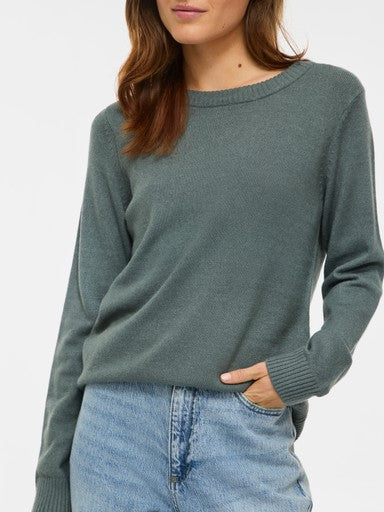 Vila Pullover Rundhals Langarm Strick Top Balsam Green Dark Melange