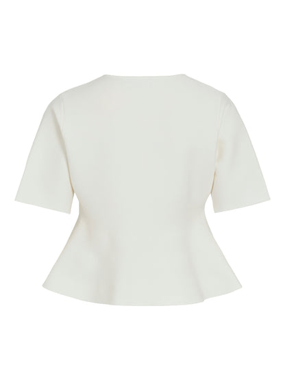Vila Strickjacke Rundhals 3/4-Arm Peplum Strick Cardigan Cloud Dancer