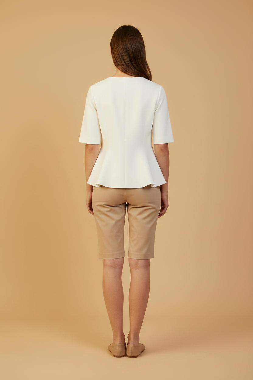 Vila Strickjacke Rundhals 3/4-Arm Peplum Strick Cardigan Cloud Dancer
