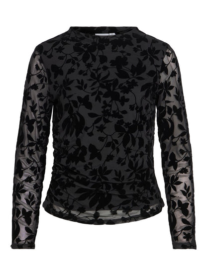Vila Top Langarm Stehkragen Black Beauty Flock Flower
