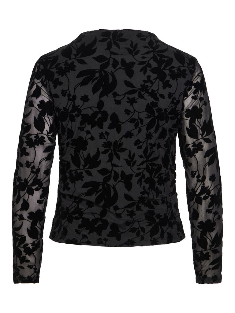 Vila Top Langarm Stehkragen Black Beauty Flock Flower