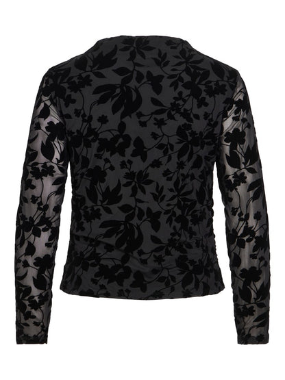 Vila Top Langarm Stehkragen Black Beauty Flock Flower