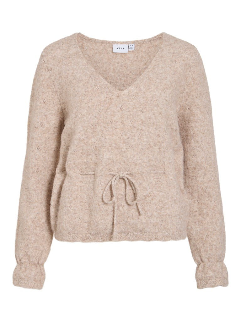 Vila Strickpullover V-Ausschnitt Vichamblin in Natural Melange