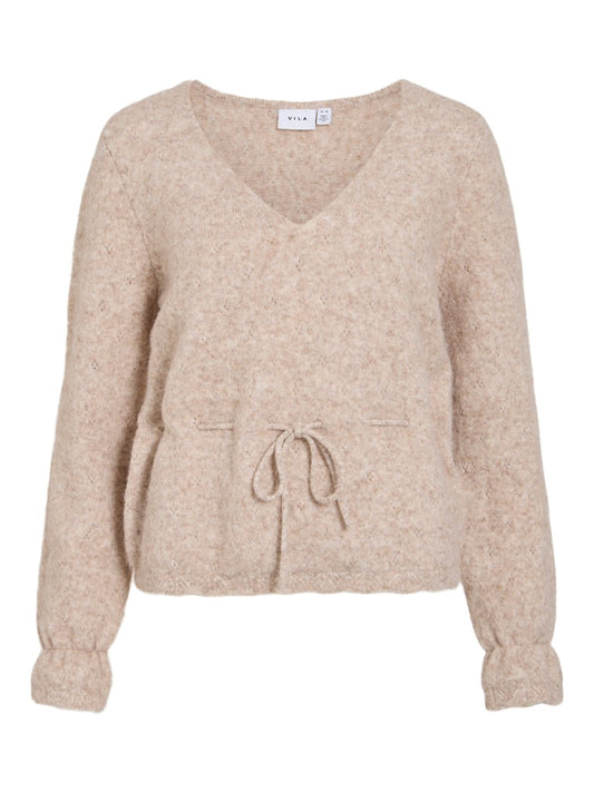 Vila Strickpullover V-Ausschnitt Vichamblin in Natural Melange