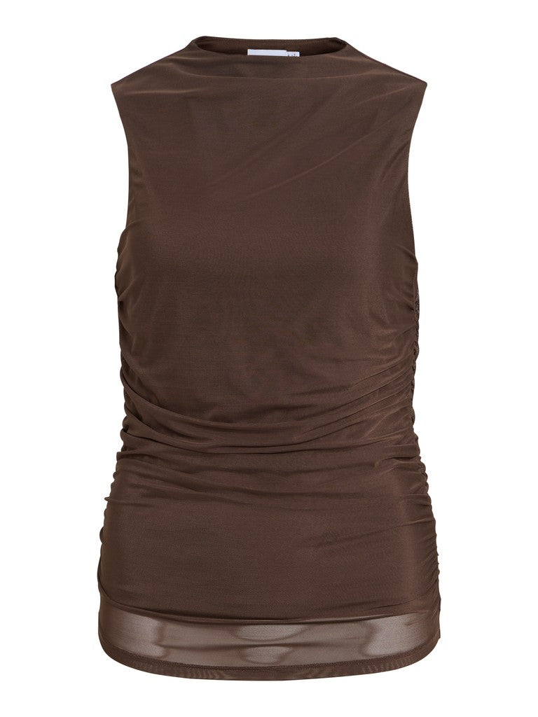 Vila Top Stehkragen Kurzarm Coffee Bean