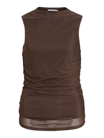 Vila Top Stehkragen Kurzarm Coffee Bean