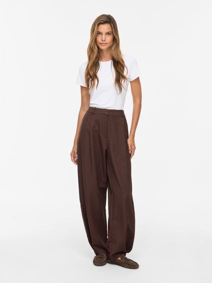 Vila Hose High-Waist Barrel-Fit Knoechel Coffee Bean Melange