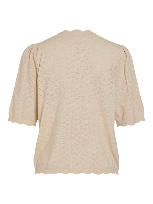 Vila Strickshirt Rundhals 3/4-Arm Strick Top Super Light Natural Melan