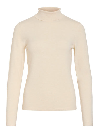 Vila Strickshirt Rollkragen Langarm Strick Top Sandshell Melange