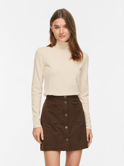Vila Strickshirt Rollkragen Langarm Strick Top Sandshell Melange