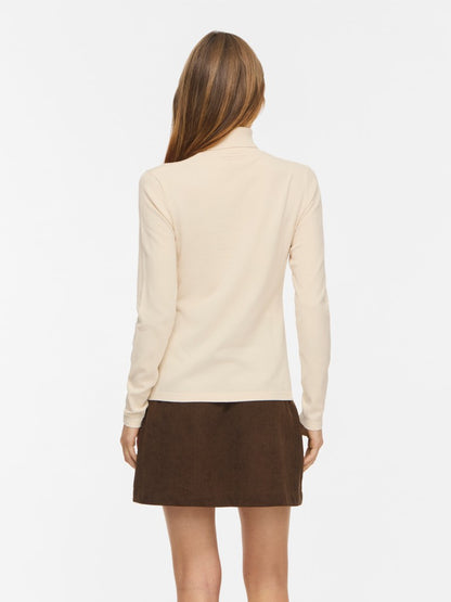 Vila Strickshirt Rollkragen Langarm Strick Top Sandshell Melange