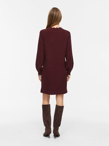 Vila Kleid Rundhals Langarm Strick Port Royale Melange