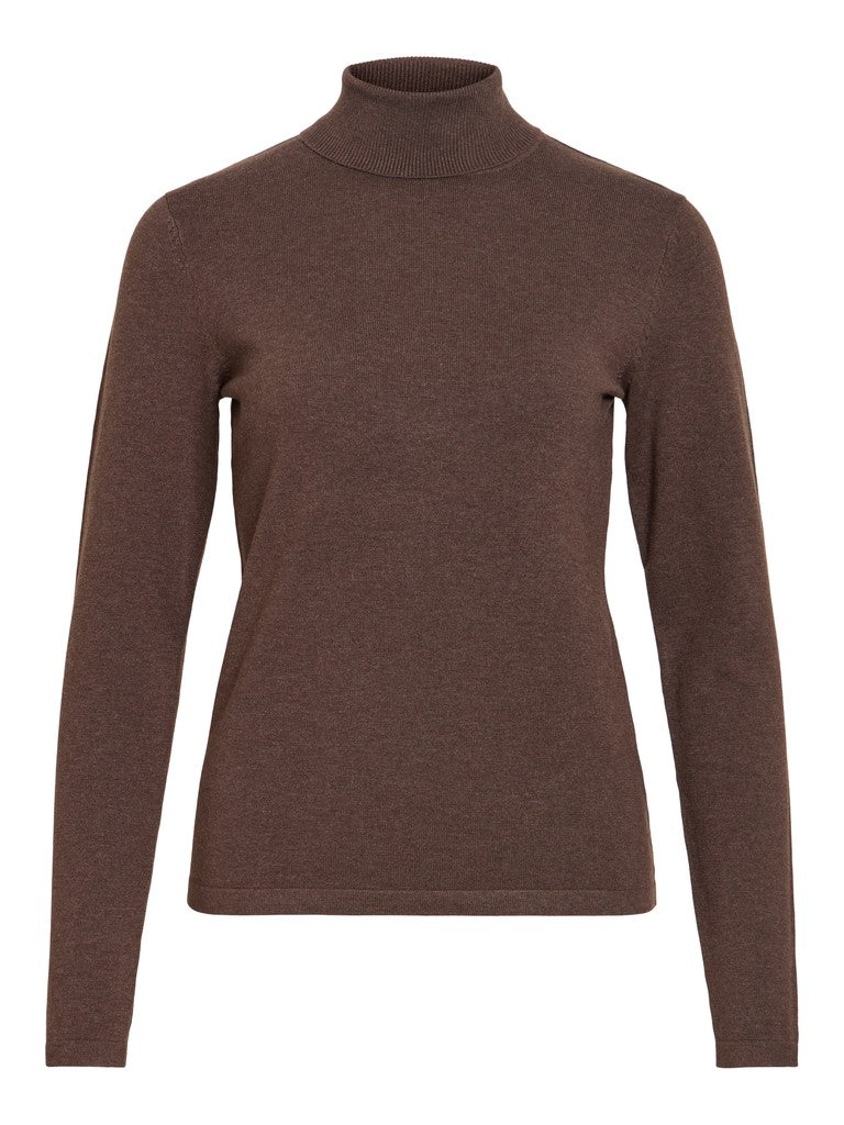 Vila Strickshirt Rollkragen Langarm Strick Top Coffee Bean Melange
