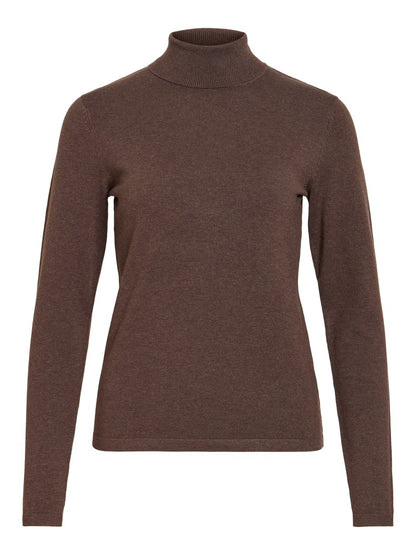 Vila Strickshirt Rollkragen Langarm Strick Top Coffee Bean Melange