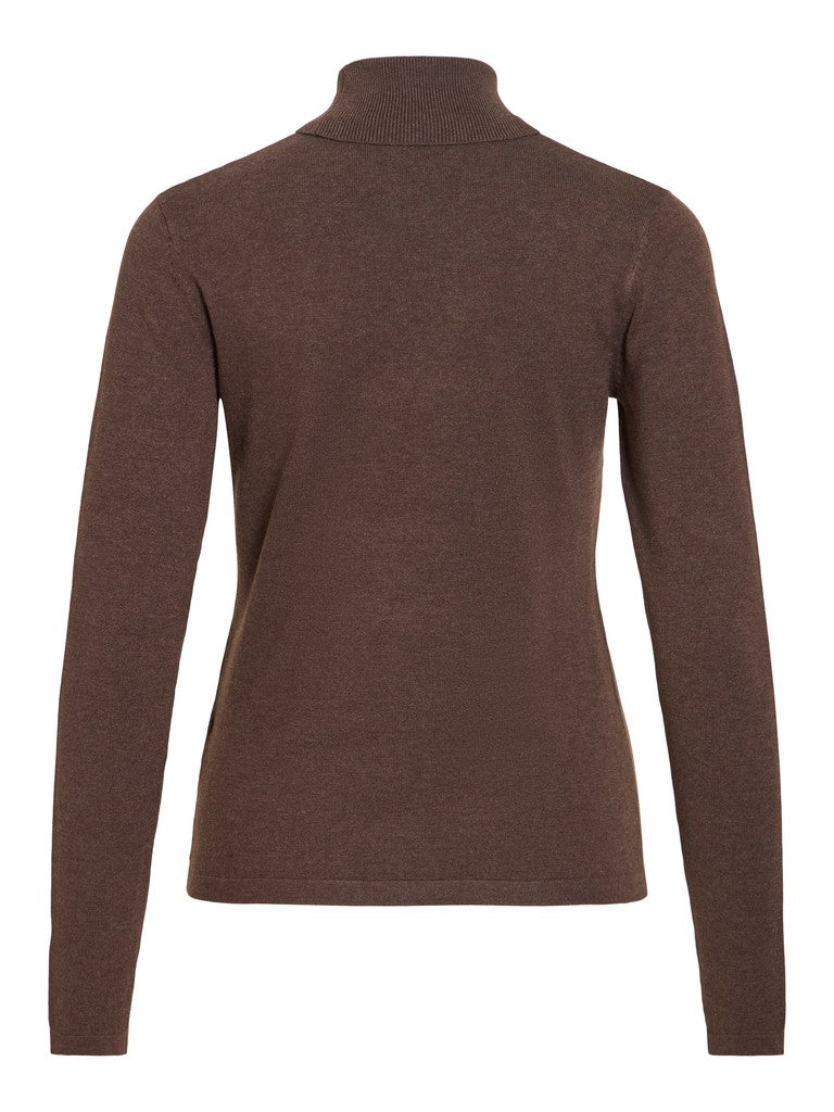Vila Strickshirt Rollkragen Langarm Strick Top Coffee Bean Melange
