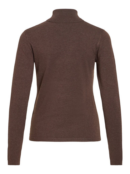 Vila Strickshirt Rollkragen Langarm Strick Top Coffee Bean Melange