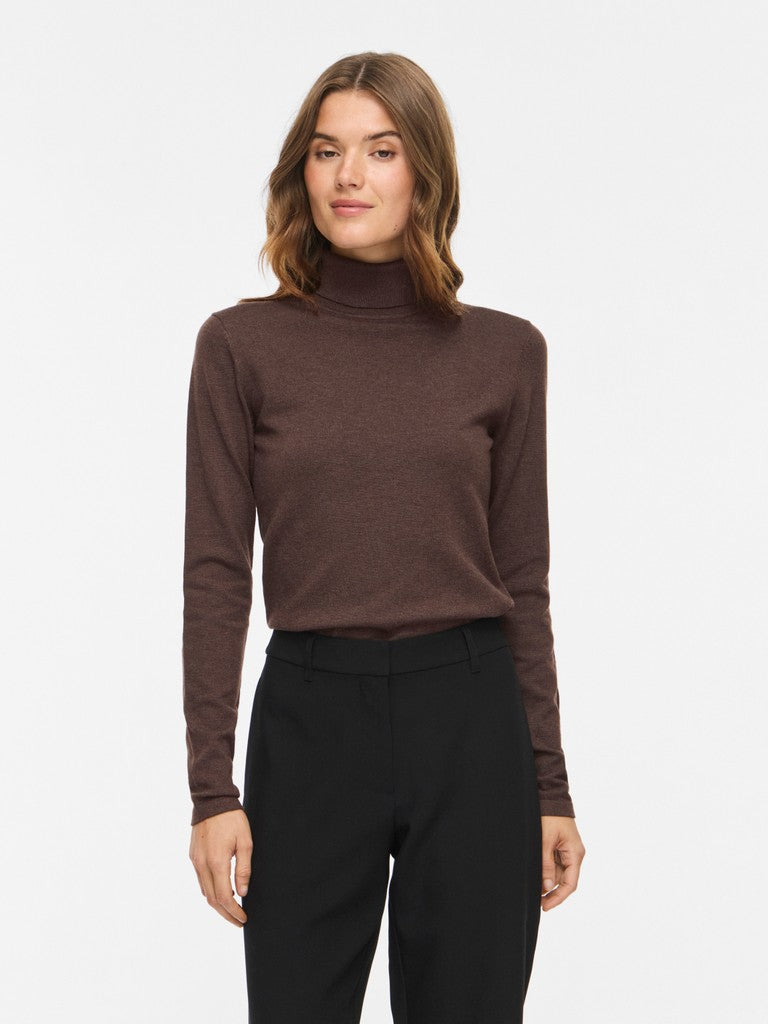 Vila Strickshirt Rollkragen Langarm Strick Top Coffee Bean Melange